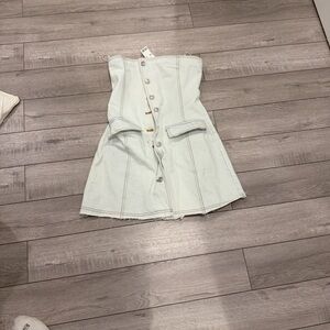 Lioness Light Blue Strapless Button-Front Denim Dress